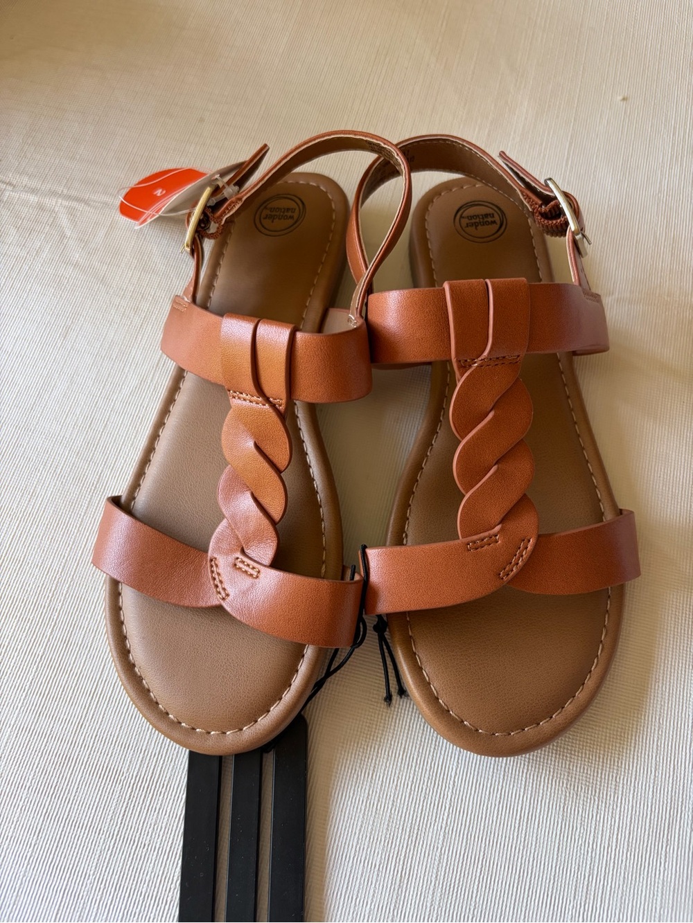 NWT girls size 2 Braided Strappy Leather Sandals - Cognac Brown
